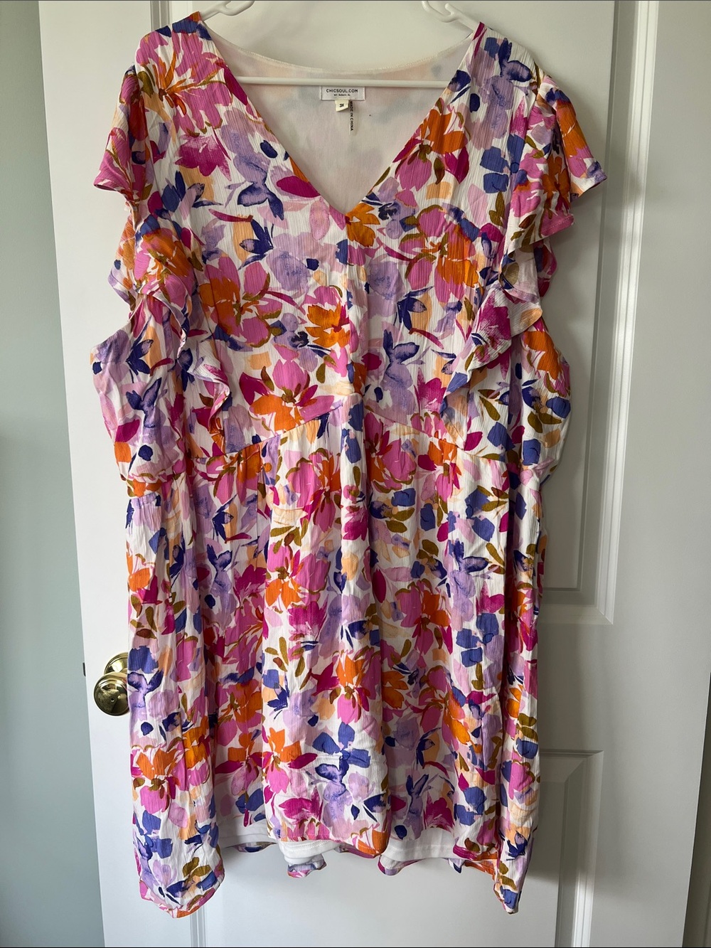 Floral V-Neck Ruffle Mini Dress - Pink Multi